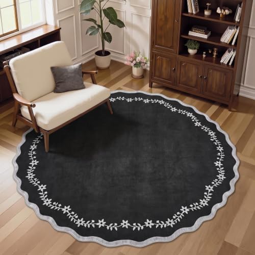 GarveeHome Round Area Rug 5ft Scalloped Washable Circle Rug for Bedroom - Image 2