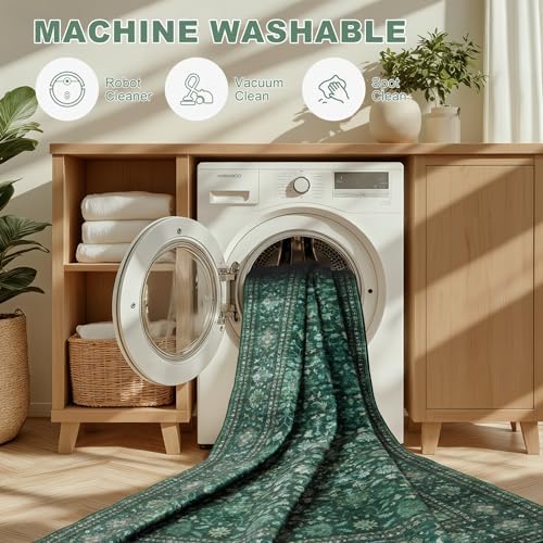 Hallway Runner Rug: 2.6x8 Kitchen Rugs for Living Room Deep Green - Image 7