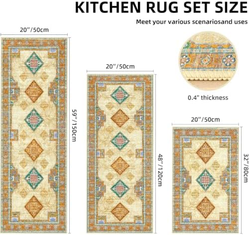 Kitchen Rugs Sets of 3 Non Slip Washable Kitchen Mats for Floor, Orange - Image 2