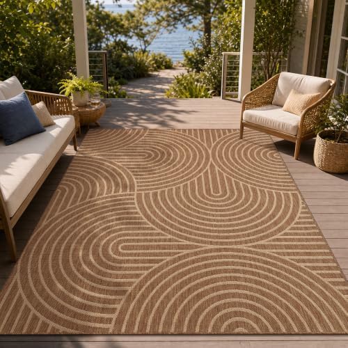 PADOOR-Outdoor Rug-Patio Rug 6x9 ft Polypropylene Indoor Outdoor Rugs Outdoor Carpet for Patio Deck Balcony Porch, Textured Weave, Durable for High Traffic, Fade-Resistant, Modern Neutral Brown by PADOOR