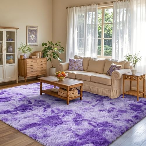Purple White Rug Fluffy 4x6 Bedroom Rugs Girls,Plush Soft Fuzzy Area Carpet Non Slip for Living Room Nursery Kids Girlie Elegant Home Decor Aesthetic - Image 2