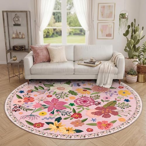 6ft Pink Round Area Rug for Girl Bedroom Washable Cute Circle Rug - Image 3