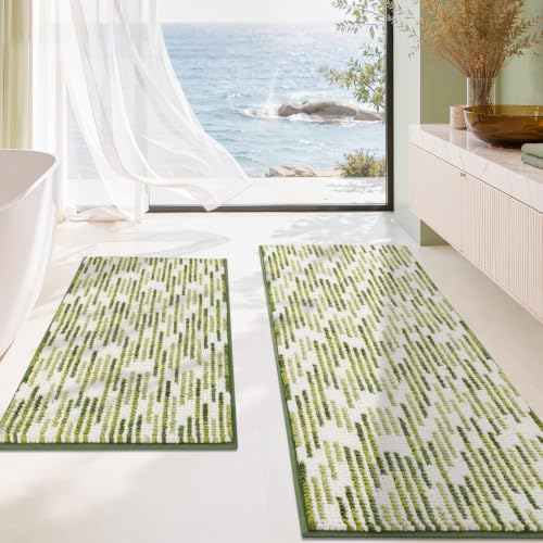 BSICPRO Bathroom Rugs Sets 2 Piece, Modern Bath Mat 20"x47"+20"x32", Sage by BSICPRO