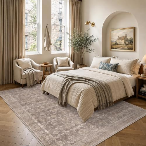 Living Room Washable 9x12 Area Rug Soft Boho Large Carpet Taupe Wheat - Image 4