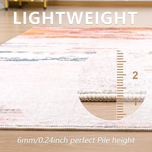 Area Rug 4x6 Orange Blue Rug Washable Boho Rugs Non Slip Low Pile Abstract Small Carpet for Entryway, Bedroom, Kitchen, Classroom, Kids Room, Office, Dorm, Dining Room - Image 6