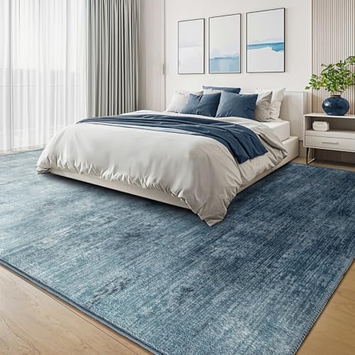 9x12 Washable Area Rug, Blue Solid Area Rugs for Living Room & Bedroom - Image 2