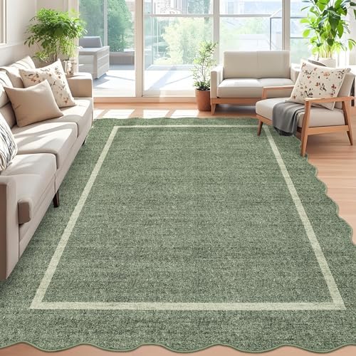 GarveeHome Scalloped 3x5 Area Rug Washable Rug for Entryway Greyish Green - Image 2