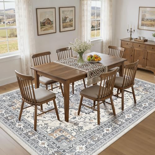 UERMEI 10x12 Area Rug Living Room Rugs - Washable Vintage Soft Large Rug Indoor Floor No Slip Rug Carpet for Bedroom Farmhouse Under Dining Table Home Office Decor - Grey-Orange - Image 5