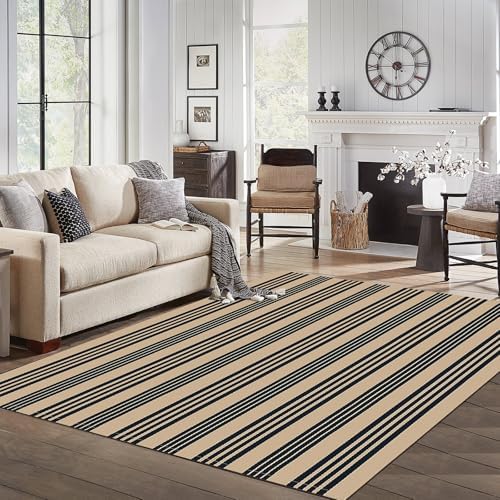 IOHOUZE 5x7 Striped Area Rug, Washable Indoor Outdoor, Black Tan by iOhouze