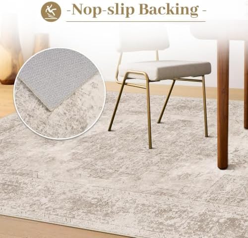 XLUEZ Area Rug 6x9 Living Room Rug, Machine Washable Vintage Distressed Medallion Rug Non-Slip Soft Low Pile Large Indoor Rugs for Bedroom Kitchen Dining Room Office(Brown,6'x9') - Image 6