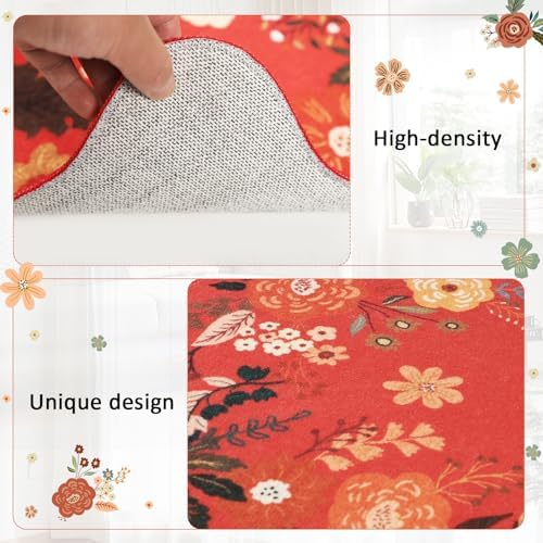 Kitchen Rug Mat Sets 3PC, Cushioned Anti Fatigue Mat Non Slip Washable Kitchens Sink Rug, Vintage Floral Rugs Comfort Standing Mats for Laundry, Desk, Hallway Entryway, Office - Image 5