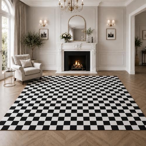 6x9 Checkered Rug for Living Room, soft Low Pile black and white Area Rugs by Unknown