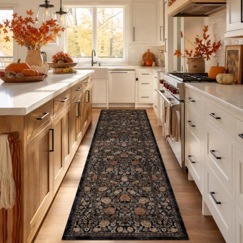 GarveeHome Dark Brown Floral 2x6 Kitchen Runner Rug for Hallways - Image 2