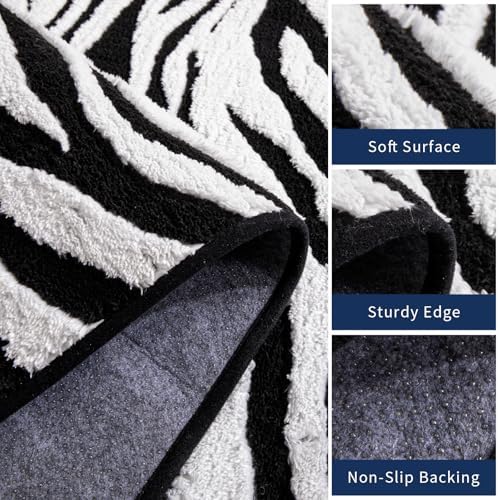 YIHOUSE 5×7 Ft Area Rugs, Black and White Modern Abstract Rug, Washable Plush Soft Zebra Print Carpet, Non-Slip Non-Shedding Rug for Living Room, Bedroom, Playroom, Home Office Decor - Image 5