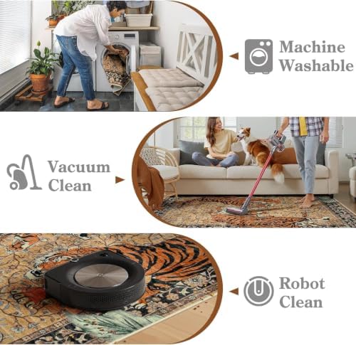 Moynesa Boho Tiger 5ft Round Area Rug, Washable Vintage Living Room Rug - Image 3