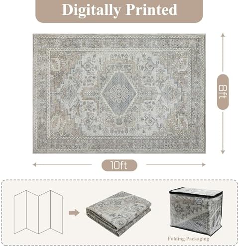 5x7 Washable Area Rugs for Living Room,Bedroom,Dining Room- Retro Taupe - Image 2
