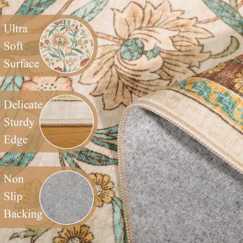 DUKINO 3x5 Rug, Washable Vintage Floral Bedroom Area Rug Non Slip, Brown - Image 6