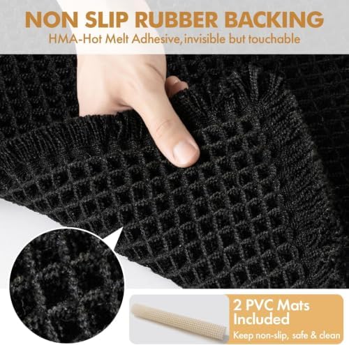 MIULEE Set of 2 Waffle Bathroom Rugs Boho Bath Mat Black 17"x24"+18"x30" - Image 4