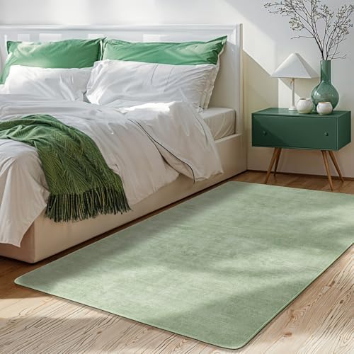 3x5 Washable Area Rug, Green Solid Area Rugs for Living Room & Bedroom - Image 2