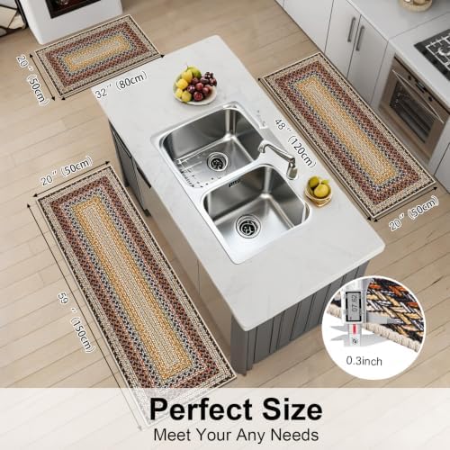 HEBE Faux Jute Kitchen Rugs Set of 3, Washable Kitchen Mats for Floor - Image 2