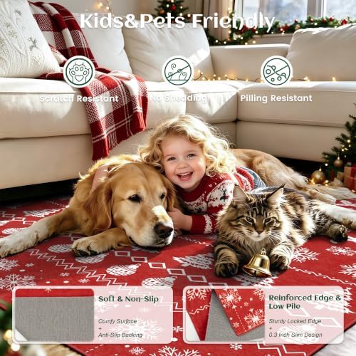 Christmas Red 4x6 Area Rugs for Entryway, Washable Rug Soft Non-Slip Low Pile Christmas Tree Elk Snowflake Small Carpet for Kitchen Living Room Bedroom Kids Nursery Holiday Throw Home Decor(Red Elk) - Image 5