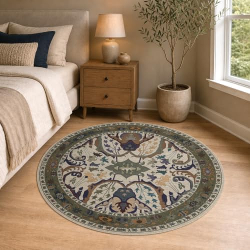 Area Rug for Living Room 6 Round Washable Floral Rug - Image 4