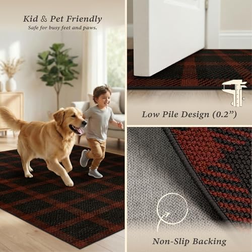 JTJ Easy Jute 8x10 Outdoor Rug, Black & Red Buffalo Plaid, Washable - Image 5