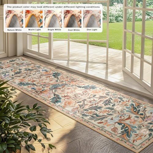 nesrt Birds Runners for Hallways Kitchen Rug Non Slip 2x10, Soft Washable Boho Jungle Long Runner Rugs, Botanical Floral Forest Birds Carpet for Hall Laundry Bedroom Farmhouse Decor (Beige) - Image 3