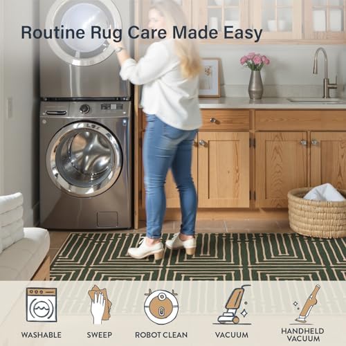 Lahome Maze Line Green Kitchen Runner Rug, 2x8 Outdoor Easy Jute Runner Rug - Image 5