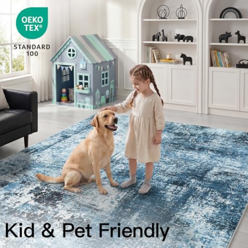 Stiio 5x7 Area Rugs for Living Room, Washable Blue Large Rug - Image 4