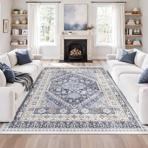 zesthome 7x9 Area Rugs for Living Room,Large Washable Rug,Blue by Zesthome