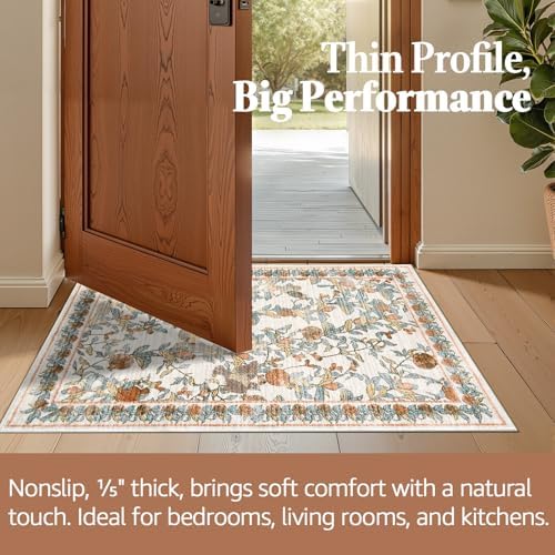 jinchan 2x6 Runner Rug Floral Vintage Washable Area Rug, Orange - Image 5