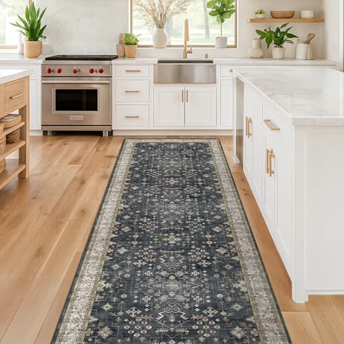 Black Washable 8ft Long Runners for Hallways, 3x8 Kitchen Runner Rug, Entryway Indoor Runner, Non Slip Boho Vintage Floor Décor for High Traffic Area - Image 6