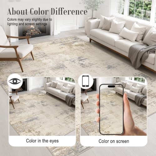 5x8 Area Rug Living Room: Modern Washable Soft Carpet Beige Brown - Image 5
