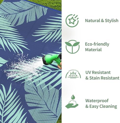 GENIMO Outdoor Rug, Waterproof Plastic Rugs for Patio, 8'x10' Navy Green - Image 6