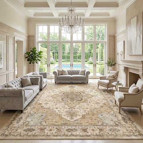 Amada Vintage Washable Area Rug,8'x10',Beige/Cream by AMADAHOMEFURNISHING