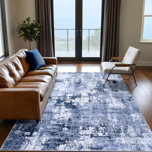 DMOYEST Area Rug Living Room Rugs - 5x7 Washable Large Soft Indoor Neutral Modern Abstract Low Pile Rug Carpet for Bedroom Dining Room Farmhouse Home Office - Navy Blue - Image 4
