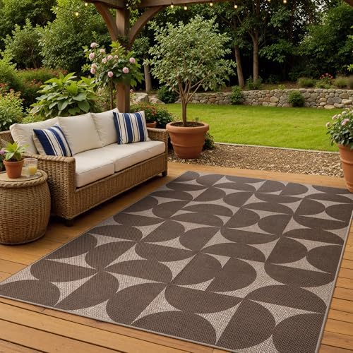 Lahome Tan Outdoor Rug 5x7, Semi Circle Easy Jute Indoor Outdoor Patio Rug by Lahome