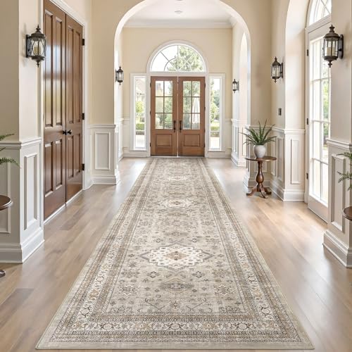 cotiled 3x12 Hallway Runner Rug for Entryway, Non-Slip Vintage, Beige by COTILED