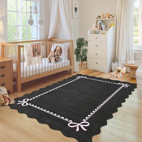 GarveeHome Scalloped Bow Rug 6x9 Washable Rug for Living Room, Black Pink - Image 3