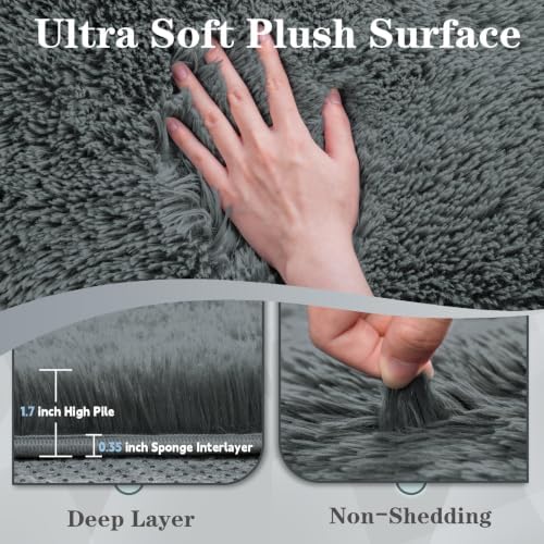 8x10 Area Rugs for Living Room: Soft Dark Grey Fluffy Rug Shag Washable Rug Plush Fuzzy Indoor Carpet for Bedroom Nursery Playroom Girls Boys Kids Room (Dark Grey, 8'x10') - Image 6