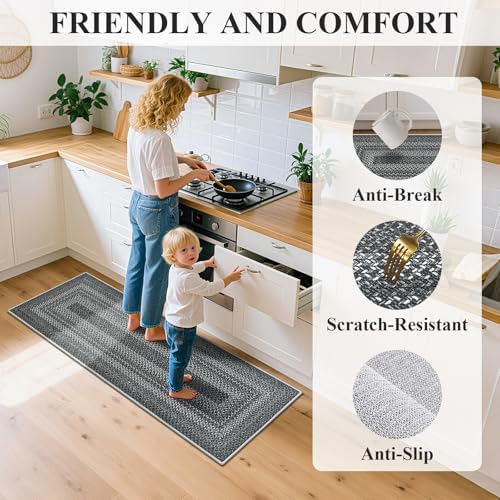 HEBE Faux Jute Kitchen Rugs Set of 3, Washable Kitchen Mats for Floor - Image 4