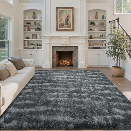 Area Rugs for Living Room 8x10 Feet, Soft Fluffy Shagg Plush Bedroom Rug Non-Slip,Large Carpet for Nursery Kids Dorm Home Decor Rippling Grey - Image 2