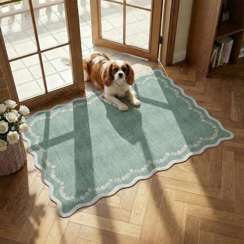 GarveeHome Scalloped Entryway Rug 2x3 Sage Green Washable Front Door Rug by GarveeHome