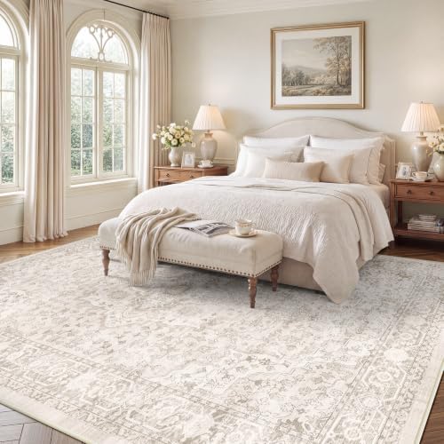 SameBed 8x10 Area Rug Living Room, Vintage Washable Carpet Neutral Beige - Image 3