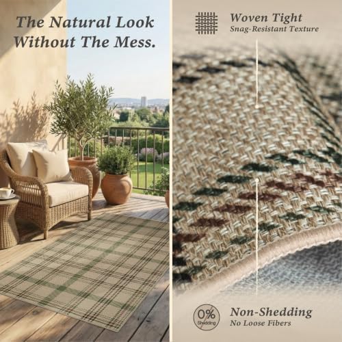 JTJ Easy Jute Kitchen Runner Rug 2'6" x 8', Sage Green & Beige Plaid - Image 4