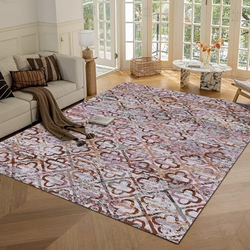 RUGSURE Washable Area Rugs, 9' x 12' - 1/6 Thick - Stain & Water Resistant Non-Slip - Perfect Resistant Rug for Living Room, Bedroom, Nursery, Pet & Child Friendly, Vibrant Colors Rugs, Purple by RUGSURE