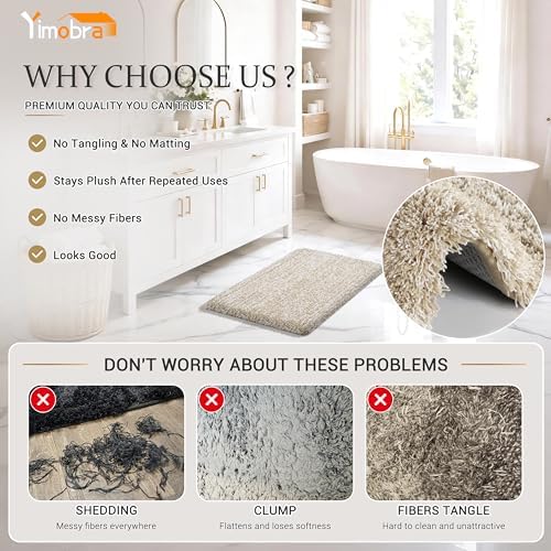Yimobra Bathroom Runner Rug 47x24, Non Slip Washable Bath Mat, Beige&White - Image 4