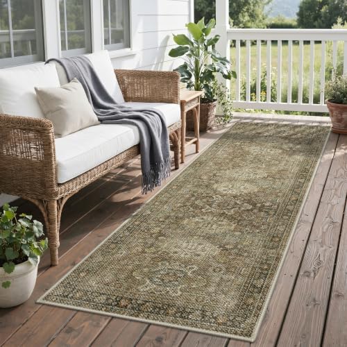 GENIMO 2.5x8 Outdoor Runner Rug, Washable for Patio, Olive Brown by GENIMO