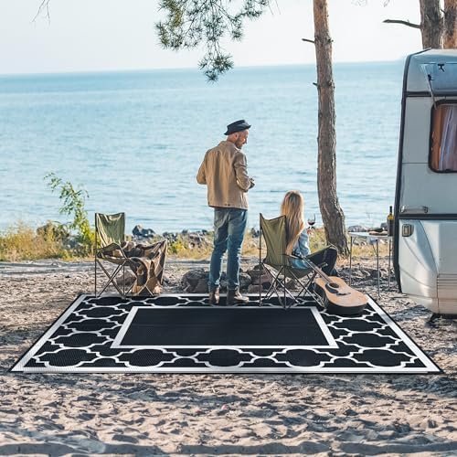GENIMO Outdoor Rug, Waterproof Plastic Rugs for Patio, 6'x9' Black White - Image 3
